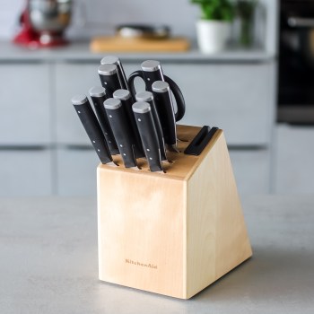 noże w bloku, blok z nożami, kitchenaid KAG12STSNBXOBQ, kitchenaid 5057982000745, blok na noże, drewniany blok na noże, noże z japońskiej stali
