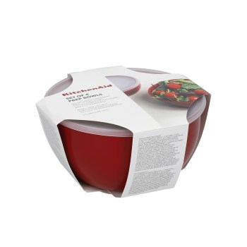 KitchenAid KQG176OSERE, miski z pokrywkami KitchenAid, zestaw misek KitchenAid, czerwone miski, miski kuchenne, miski do przechowywania