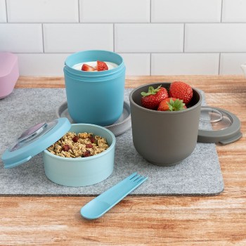 pojemnik na jogurt, pojemnik na muesli, pojemnik BPA free, Amuse A-000328, miseczka na jogurt, pojemnik ze sztućcem, 