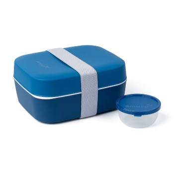 lunchbox 3 w 1, pojemnik na posiłek do pracy, granatowy lunchbox, lunchbox BPA Free, lunchbox z pojemnikiem na sos, Amuse Lunchbox A-000393, pojemnik na kanapki, pojemnik na sałatkę