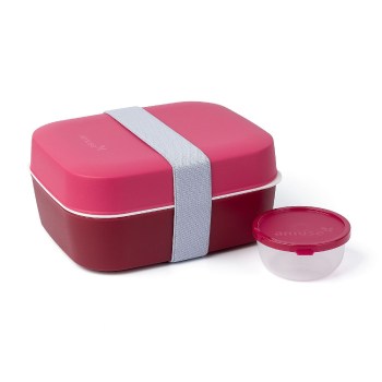 lunchbox 3 w 1, pojemnik na posiłek do pracy, rubinowy lunchbox, lunchbox BPA Free, lunchbox z pojemnikiem na sos, Amuse Lunchbox A-000394, pojemnik na kanapki, pojemnik na sałatkę