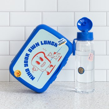 lunchbox, śniadaniówka, lunchbox z przegródką, pojemnik na kanapki, Amuse A-000421, lunchbox naklejki, niebieski lunchbox