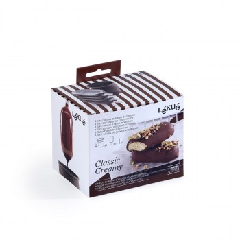 silikonowe foremki do lodów Lekue, zestaw do domowych lodów na patyku, domowe lody z polewą, domowe lody w polewie, foremki do lodów z polewą CLASSIC CREAMY Lekue 3400235SURU150, 