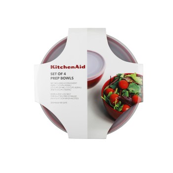 KitchenAid KQG176OSERE, miski z pokrywkami KitchenAid, zestaw misek KitchenAid, czerwone miski, miski kuchenne, miski do przechowywania